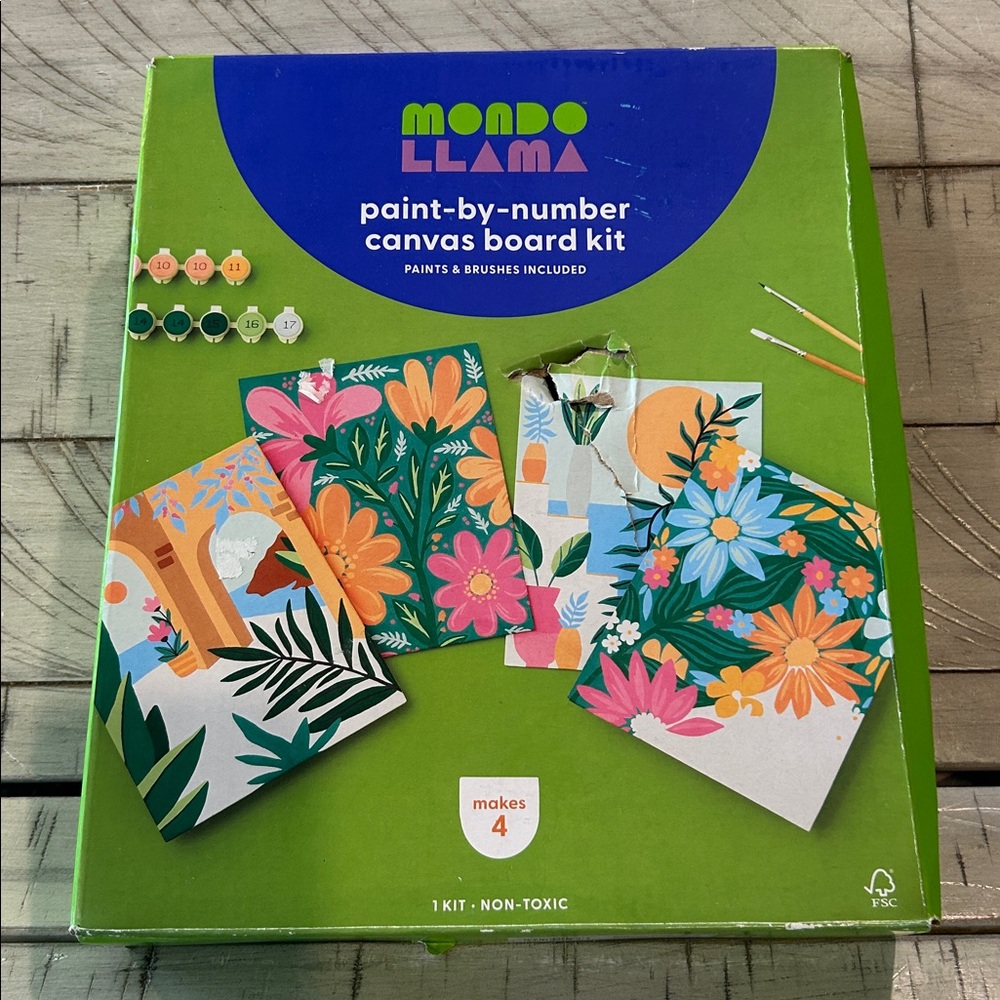 Mondo Llama Paint-by-Number Canvas Board Kit - Floral Canvas & Paints to make 4